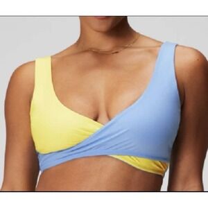 NWT - Fabletics Crossover Low‎ Impact Sports Bra Blue Yellow XL